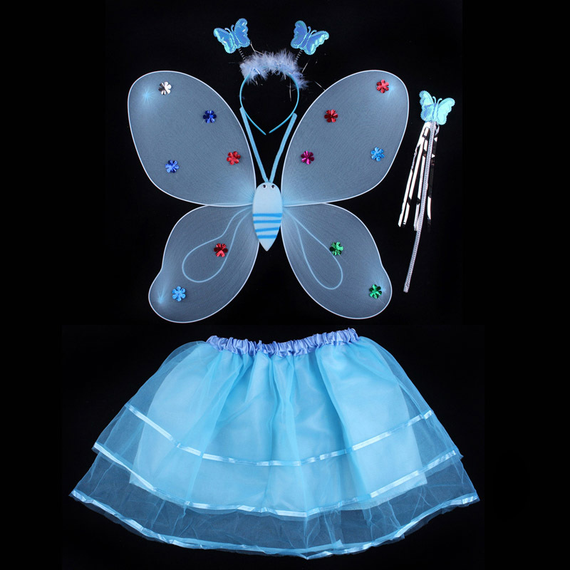 儿童天使蝴蝶翅膀纱裙套装 女童演出服装表演道具仙女棒 活动装扮