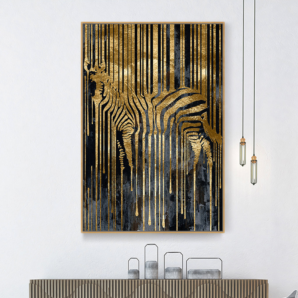 美吉美刻现代北欧风格端景60*80cm金色斑马玄关装饰画现代简约