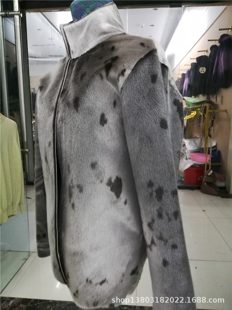 海豹皮毛一体皮草双面夹克 自然斑点海豹皮夹克 户外男式皮草