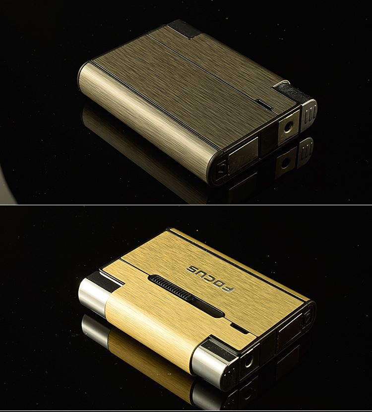 focus 自动弹烟盒打火机可装烟可点火一机两用铝塑装烟盒打火机