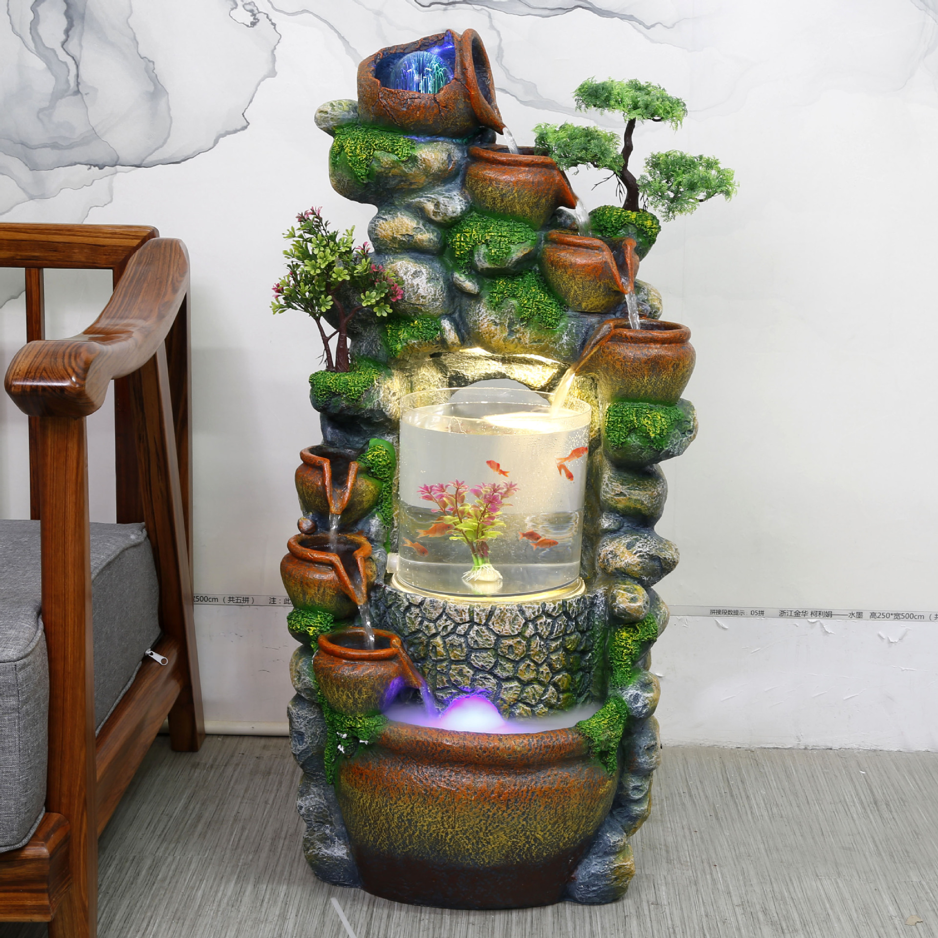 落地假山流水喷泉加湿器乔迁水景中式招风水轮客厅家居装风水球