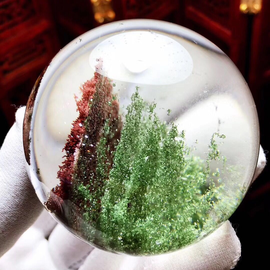 天然幽灵绿幽灵 聚宝盆 球水晶球 绿幽灵球金字塔全包裹摆件