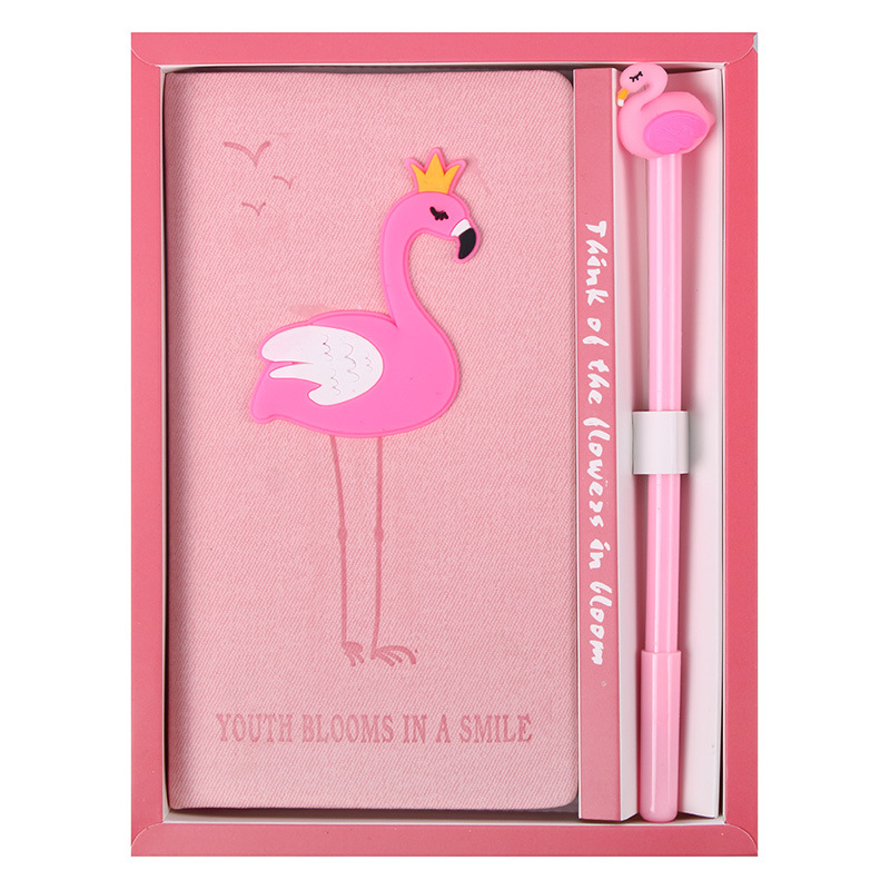 Christmas Gift Girl Heart Notebook with Pen Set Cute Cartoon Flamingo Student Notepad Office Notebook