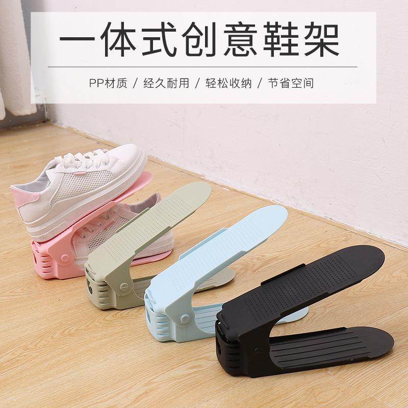 Adjustable Simple Double-Layer Shoe Rack Plastic Integrated Shoe Rack Home Space-Saving Living Room Shoe Storage Rack