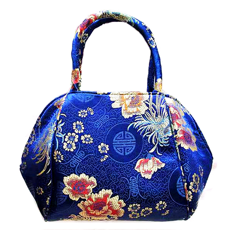 复古中式绸面织锦缎贝壳包 新娘包 丝绸手提包 布艺手拎工艺女包