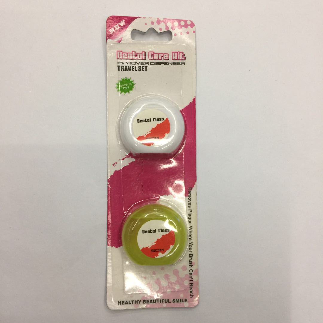 牙线dentalfloss外贸英文包装50米盒装牙线日用2个卡装圆形牙线