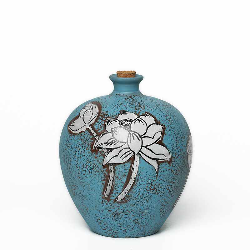 宜兴陶瓷酒瓶手绘彩釉荷花图3斤酒瓮空酒坛自用酒具批发