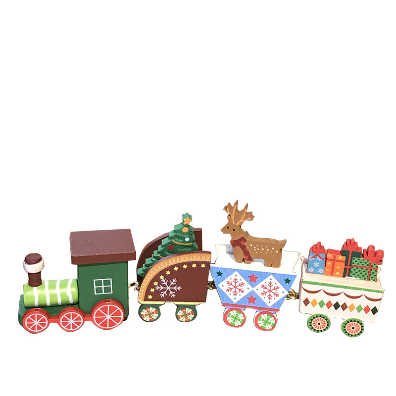 Christmas Decorations Four-Section Small Train Wooden Train Christmas Gift Decoration Ornament Home Decorations
