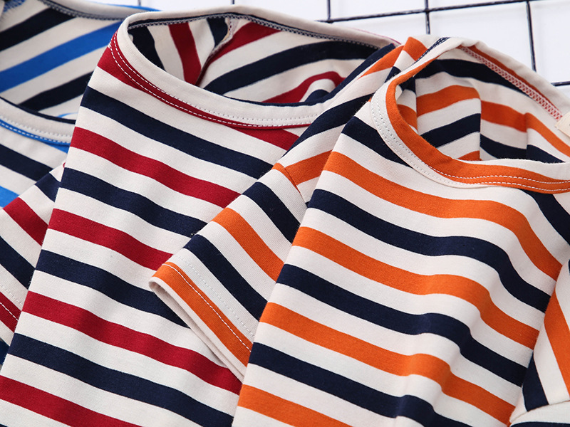 19年新品上衣 夏季新款儿童三色条纹纯棉短袖 男女童圆领薄款t-恤