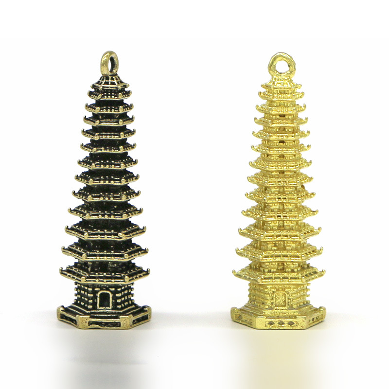 Pure Copper Wenchang Tower Key Pendants Exam Blessing Crafts Gift Brass 13-Layer Pagoda Car Key Ring
