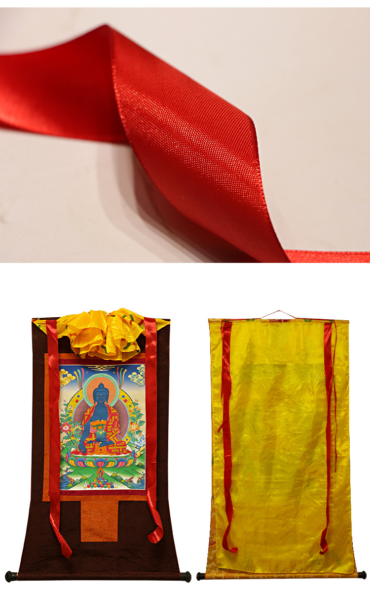 批发西藏唐卡黄财神唐卡仿手绘挂画佛教用品佛堂装饰画民宿卷轴画