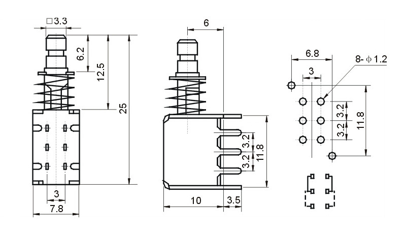 a03 直键开关 ps-22f02 六脚带锁 自/无锁开关 红色按钮琴键开关