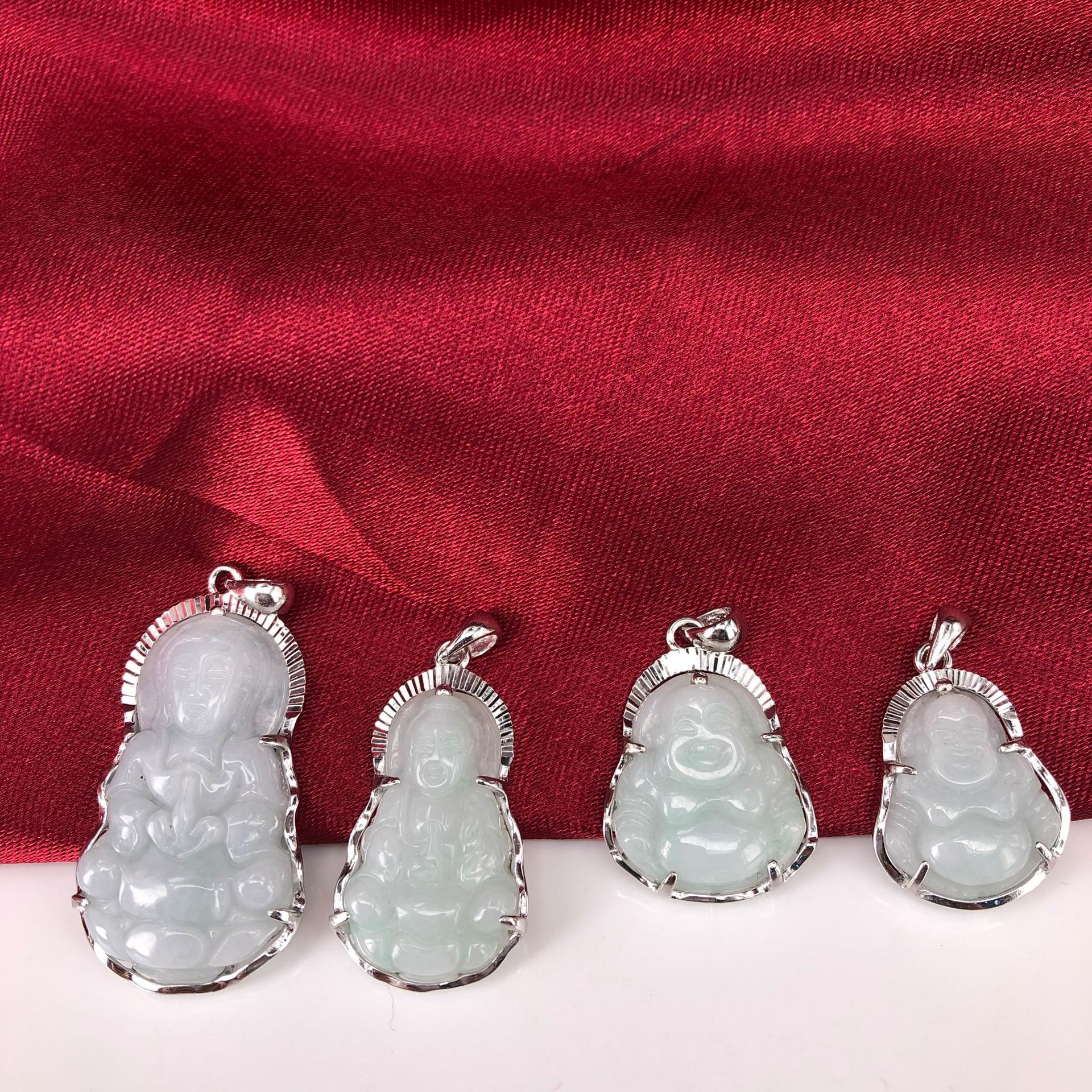 纯银s925银镶玉天然a货翡翠 银包玉吊坠白玉佛观音坠子包玉坠项链