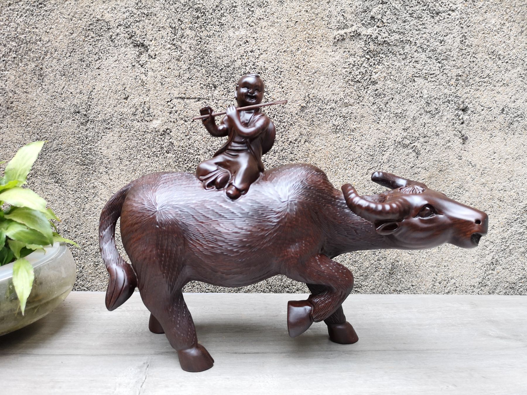 黑檀实木雕刻牧童骑牛摆件家居工艺礼品木质家装饰品
