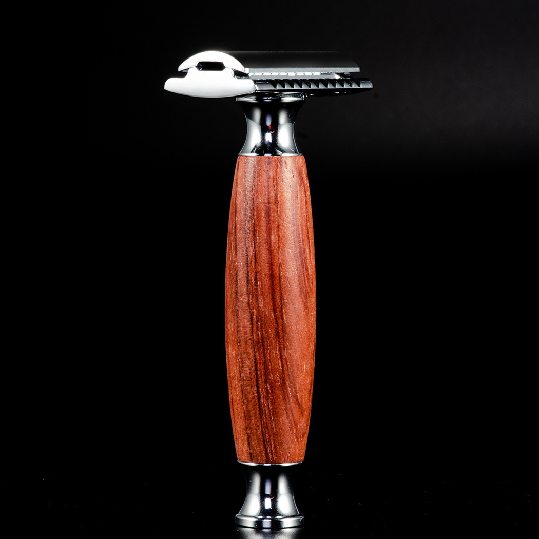 现货男士老式手动剃须刀红花梨木刮胡刀剃刀双面刮脸刀剃头刀