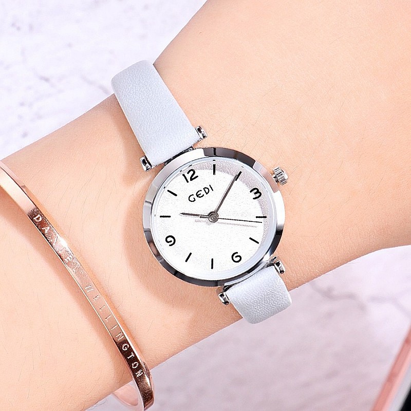 歌迪新款女款女学生时尚休闲手表韩版小巧女士石英白色皮带腕表