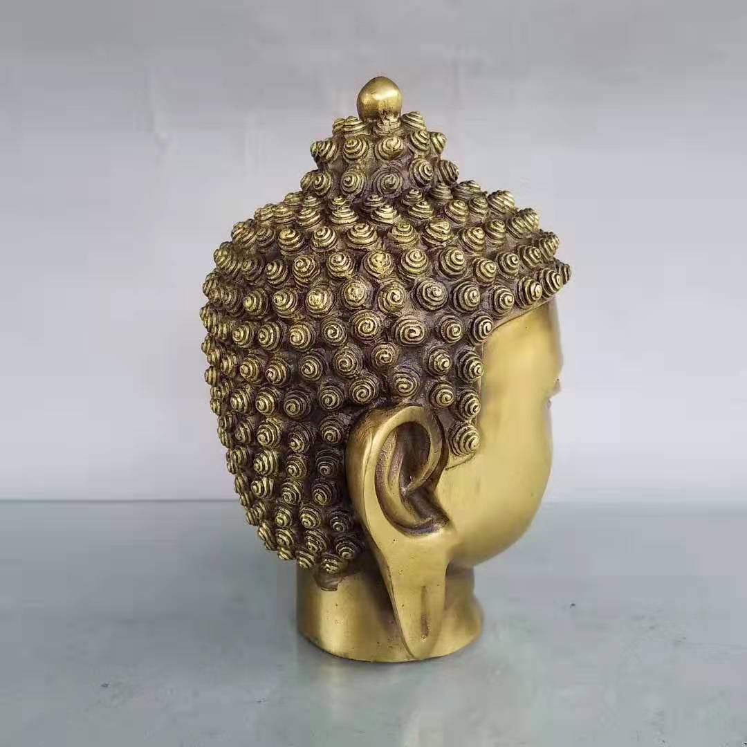 黄铜如来佛祖佛头摆件释迦摩尼佛头铜像家居供奉装饰古玩