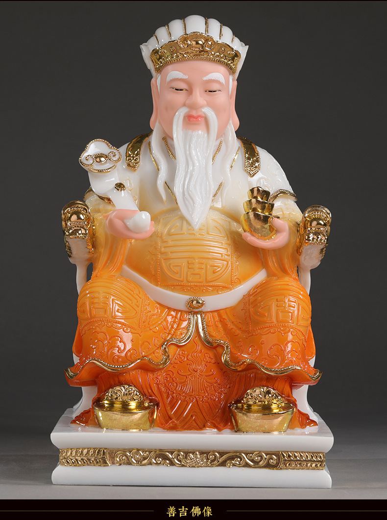 批发玉石彩绘土地公神像 土地公婆土地婆 土地爷家用供奉福德正神