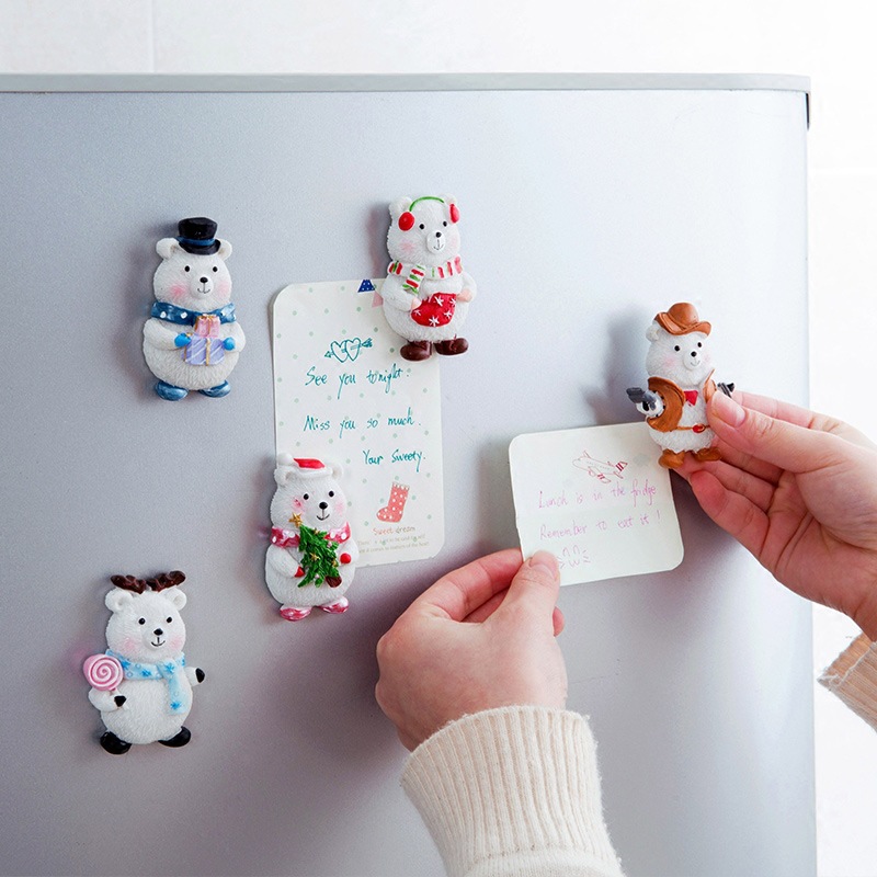 Small Gift Wholesale European and American Style Christmas Bear Refridgerator Magnets Three-Dimensional Magnetic Paste Message Sticker Resin Craft Home Ornament