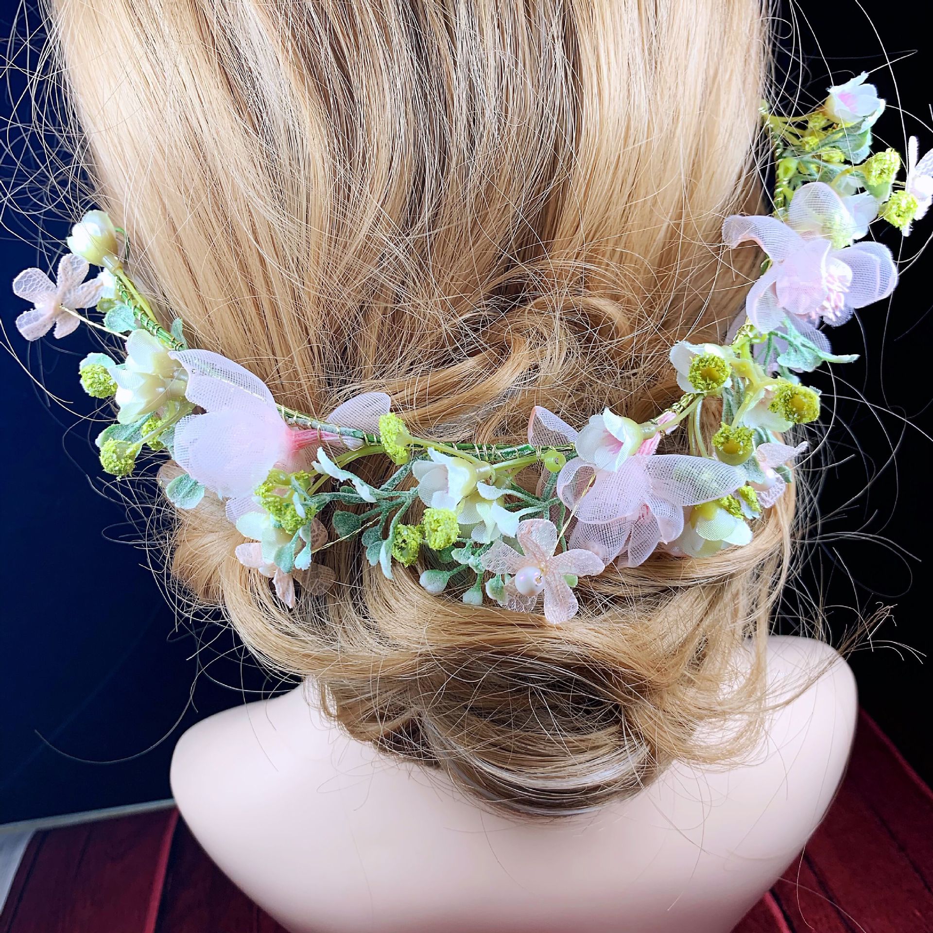 新款新娘头花森系彩色仿真花朵边夹发饰影楼拍照婚纱拍照饰品