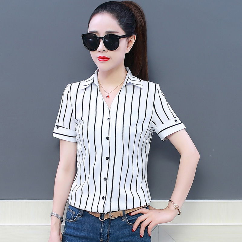 衬衫女短袖韩版宽松大码2019春夏季新款薄款小个子夏装衬衣女学生