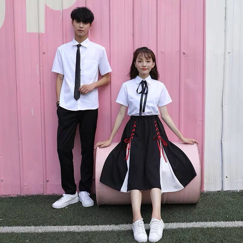 黑白系带jk制服校服套装学院风学生班服秋女长裙演出服团购白衬衫