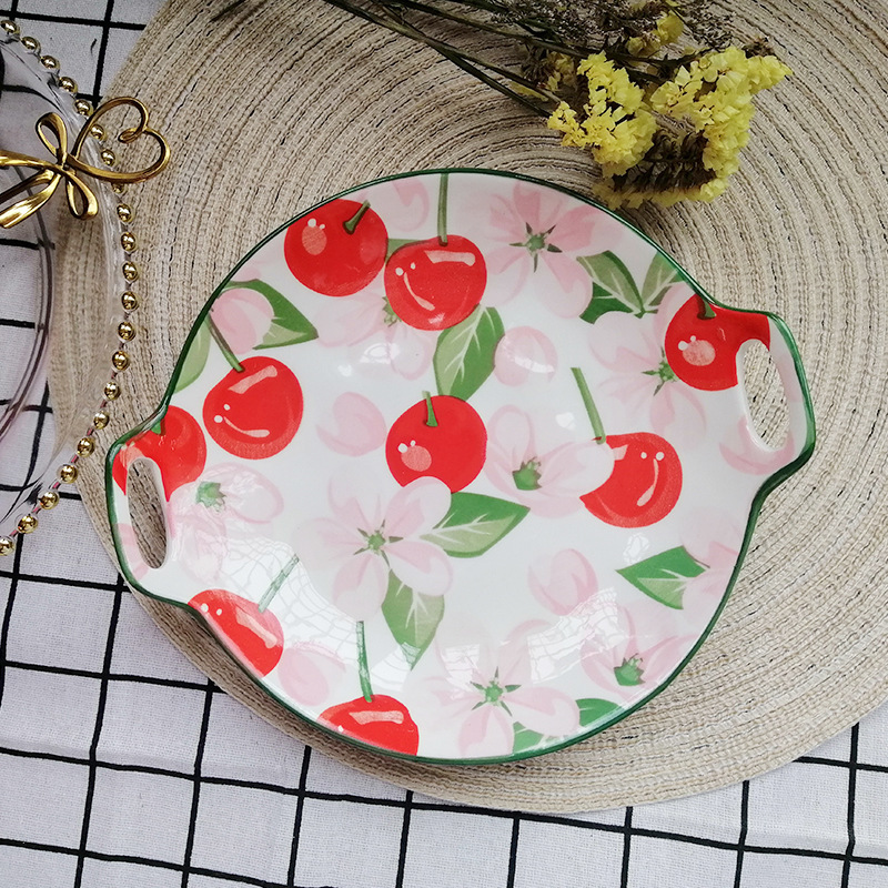 Nice Household Dinner Plate Dim Sum Plate Pasta Western Cuisine Plate Creative Binaural Plate Ceramic Fruit Salad Breakfast Plate