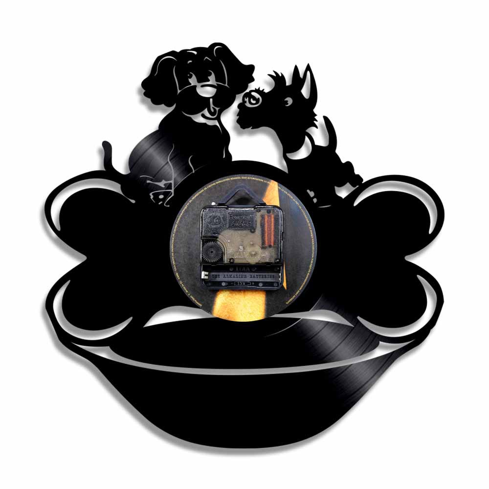 狗年吉祥物旺旺狗钟唱片黑色塑胶钟厂家直销批发小夜灯钟