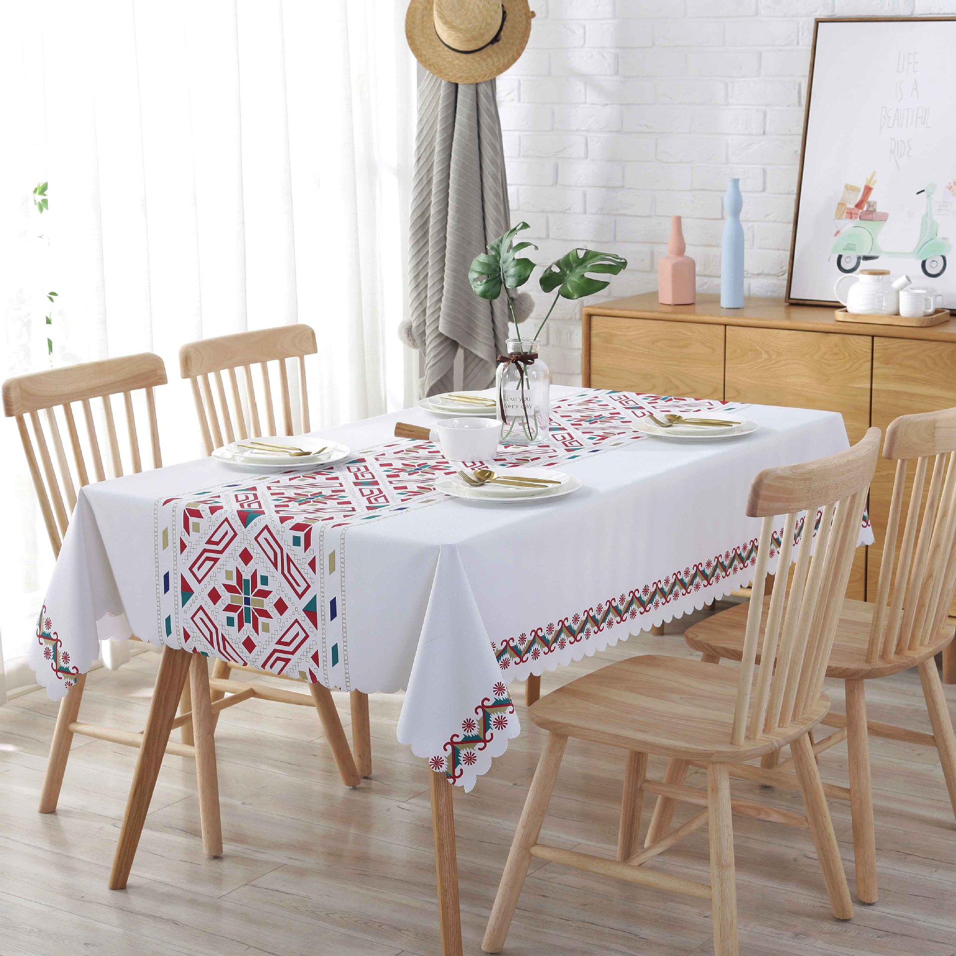 印花塑料餐桌 布长方形pvc桌布防水防油茶几台布家用节日喜庆定位