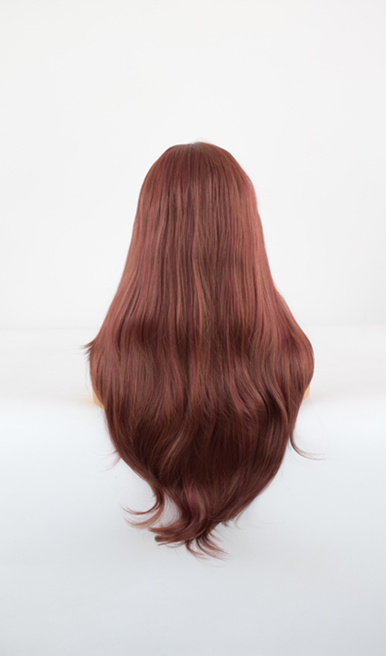 跨境亚马逊化纤前蕾丝假发头套高温丝栗子色微卷发尾