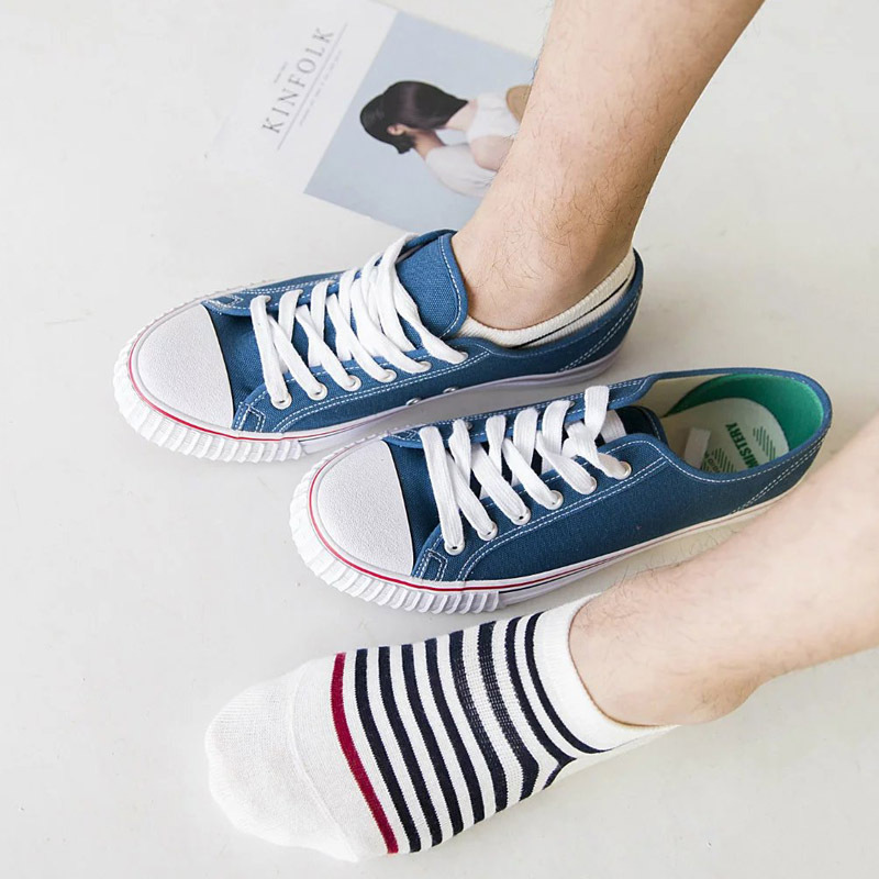 春夏季新款袜子 棉 男士船袜 束腰大后跟条纹浅口袜