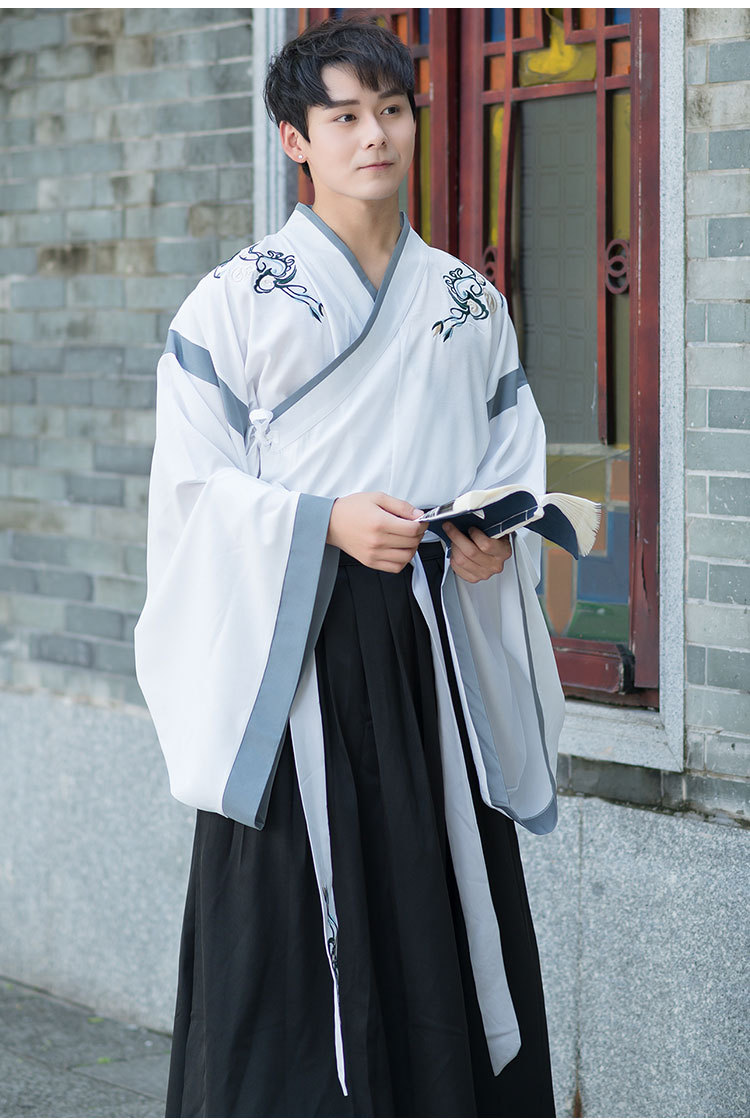 原创魏晋风大袖衫刺绣花晋制上襦交领齐腰汉服加大码胖子男装班服