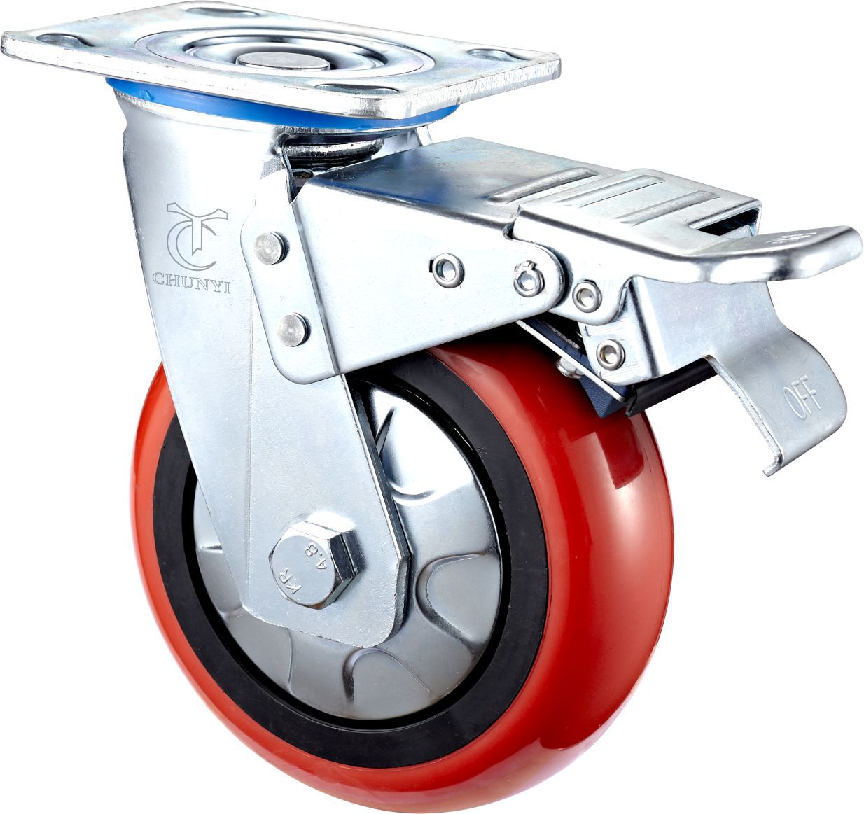 重型4568寸100125150200mmpvc材质大红圆边脚轮双轴承