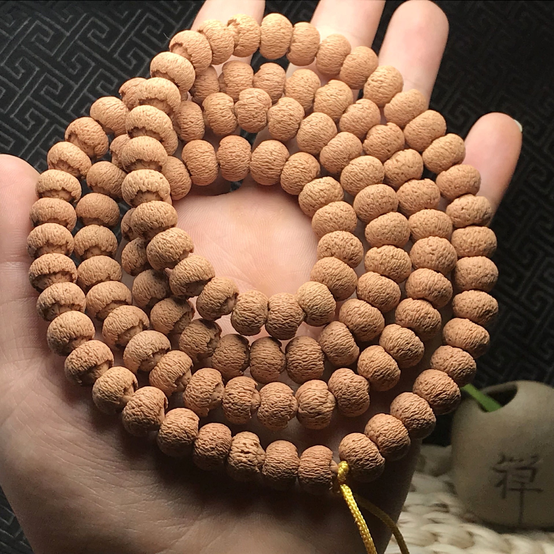 天然野生莲花菩提子 满齿满包莲花菩提苹果园108颗佛珠手链