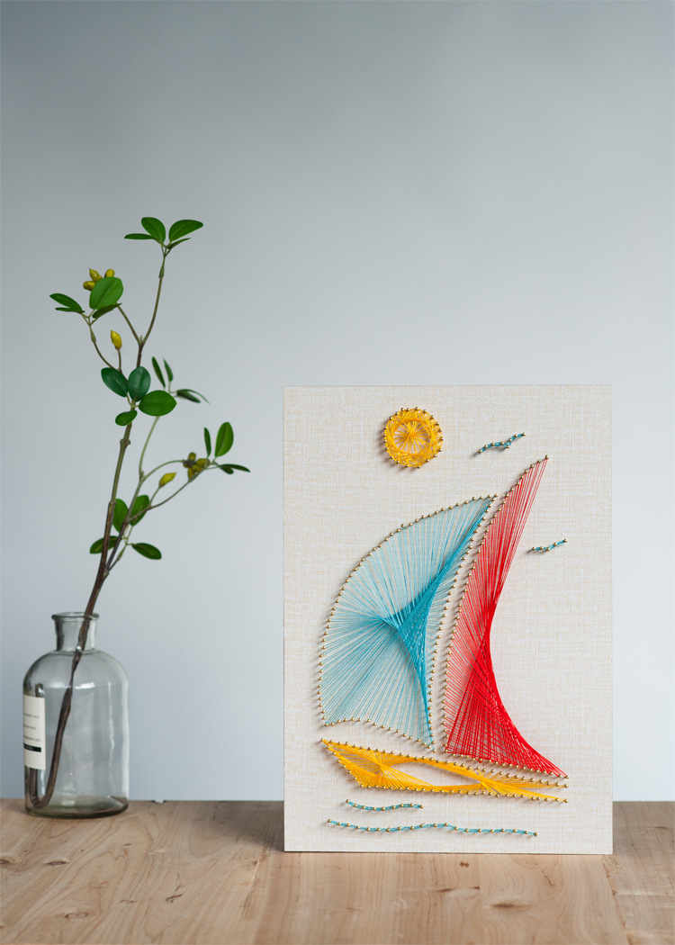 一帆风顺(彩色系)弦丝画手工diy材料包礼物立体绕线画客厅装饰