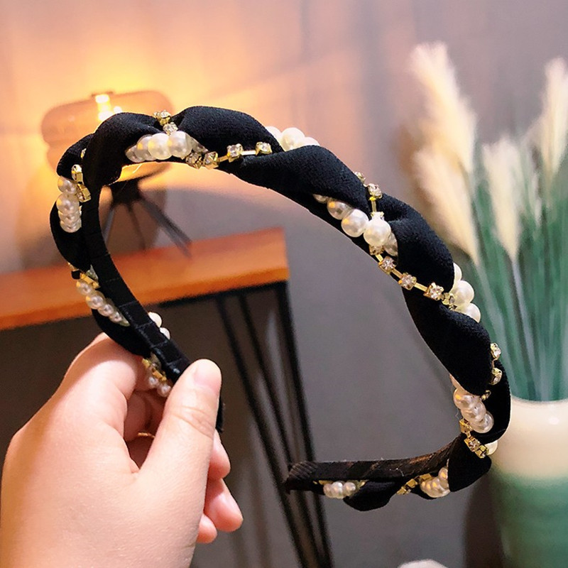 Pearl Woven Headband Super Shiny Crystal Winding Headband Female Hairpin Korean Online Influencer Refined Little Fairy Mori Headwear