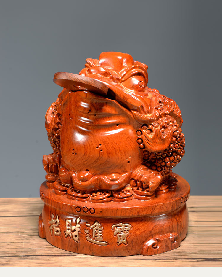 黑檀木雕金蟾摆件底座实木制三足蟾蜍公司店铺开业礼品红木工艺品