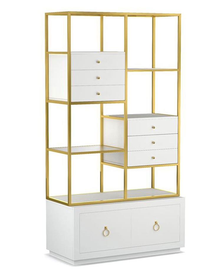 现代简约创意不锈钢书架时尚轻奢客厅隔断简易高柜置物陈列柜定制