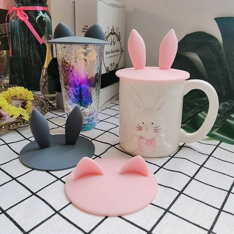 Cute Three-Dimensional Cartoon Rabbit Silicone Japanese Food Grade Tea Lid Accessories Universal Universal Mark Cup Cover