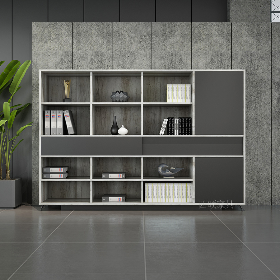 文件柜木质简约现代办公室档案资料收纳柜 镂空隔断背景柜装饰柜