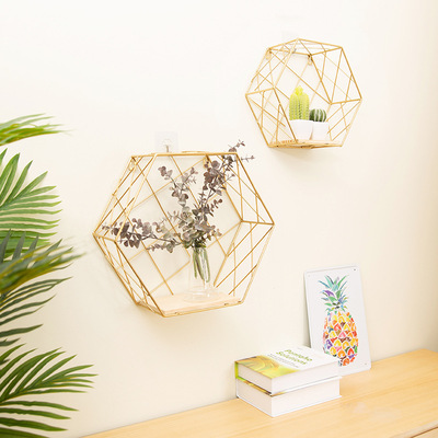 ins形墙壁挂铁艺六边客厅卧室北山东省墙面装饰1层创意造型置物架
