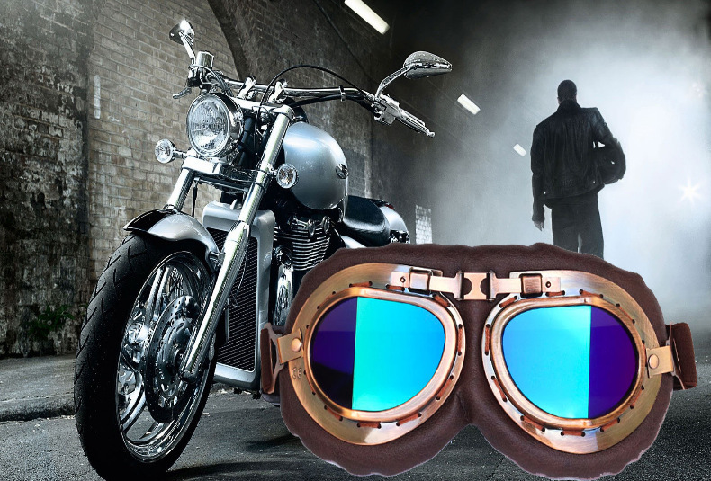 圆框时尚哈雷骑行护目镜摩托车电动车防风防尘眼镜复古哈雷风镜