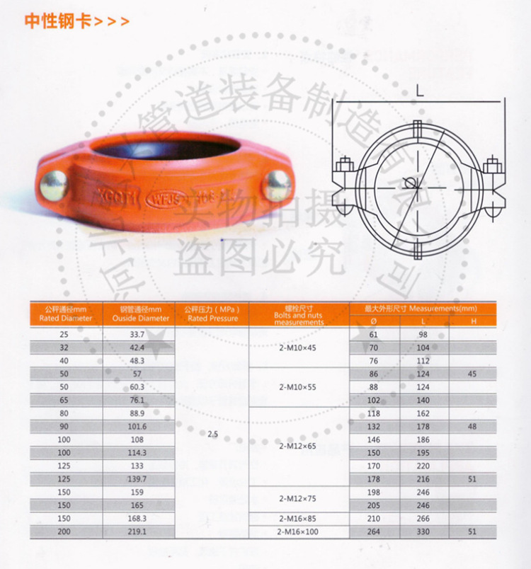 定制消防卡箍 140高压钢卡 强力卡箍 消防专用沟槽管件 206
