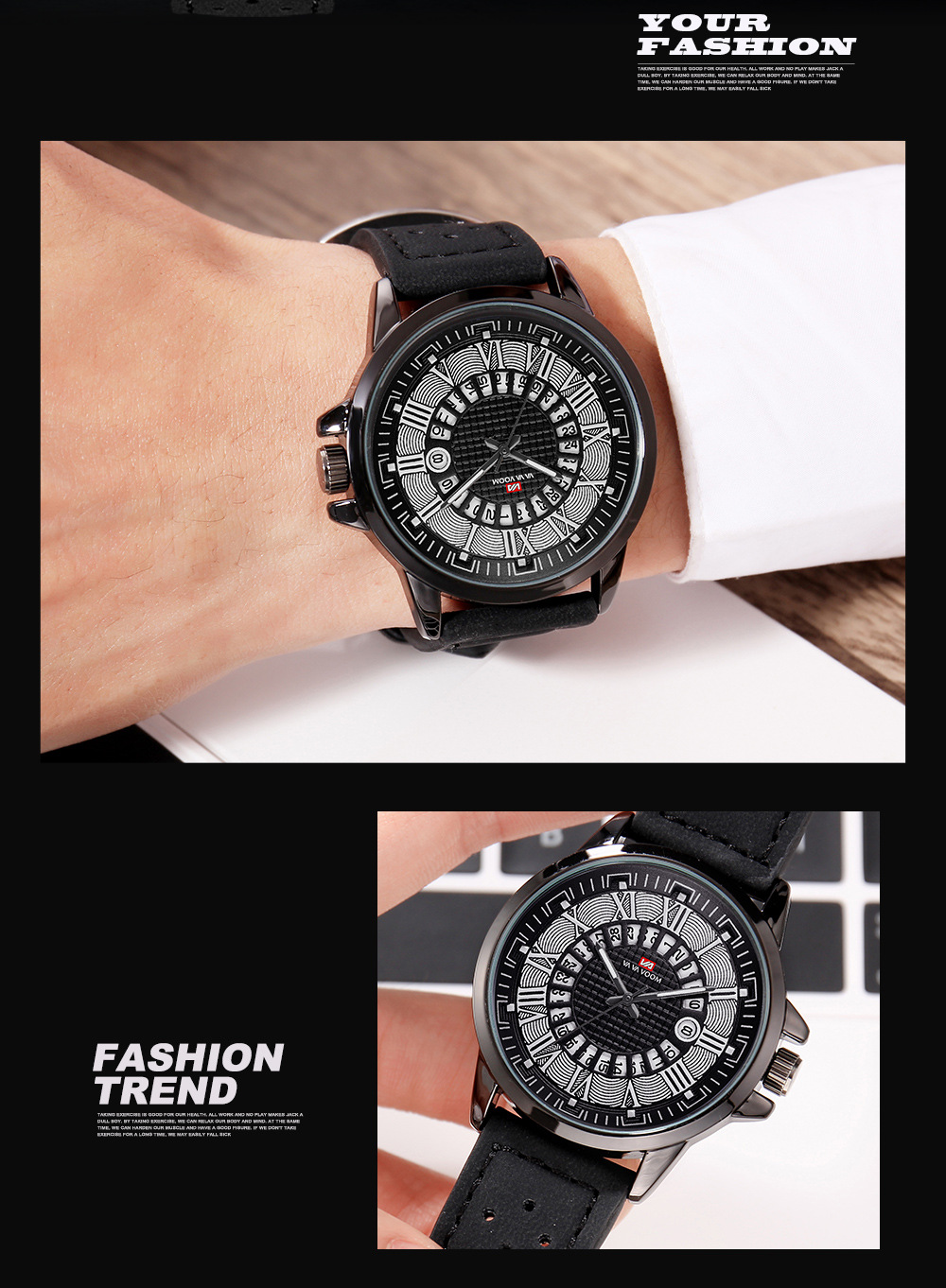 跨境现货沃克时尚商务罗马数字防水日历男士运动皮带石英腕表