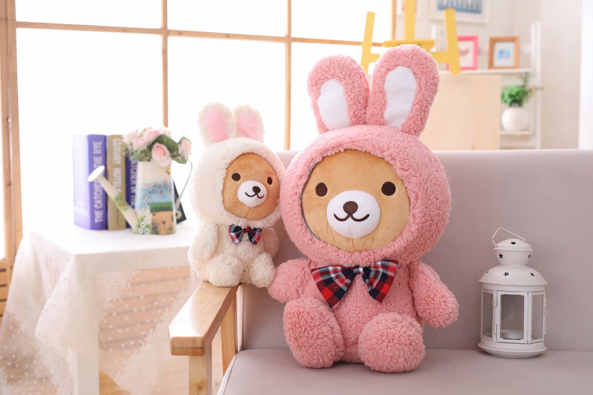 伪装兔子小熊公仔大号布娃娃装饰品床上抱枕戴兔帽泰迪熊毛绒玩具