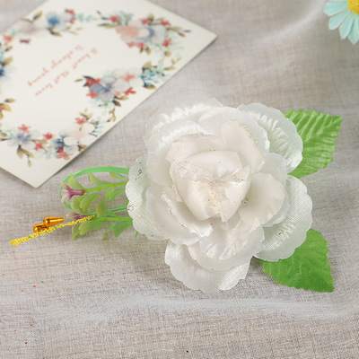 白色胸花韩式新郎伴郎西装配饰缎带玫瑰胸针舞蹈服饰用品厂家直销