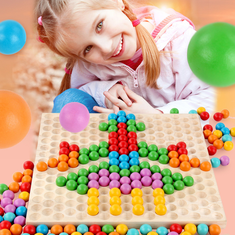 木制球球做图玩具早教儿童拼图夹球作图宝宝益智力球球大作战游戏