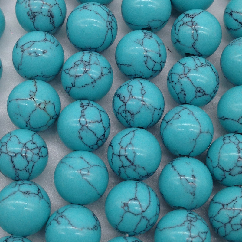 人工合成绿松石 天然石圆珠diy手链饰品配珠 串珠圆珠半成品批发