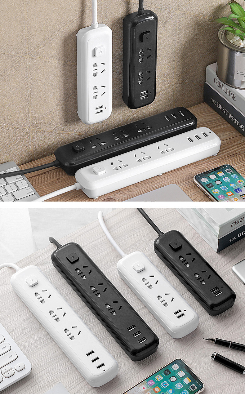 多功能桌面插座 家用办公桌插线板开关单排插时尚简约插板直销