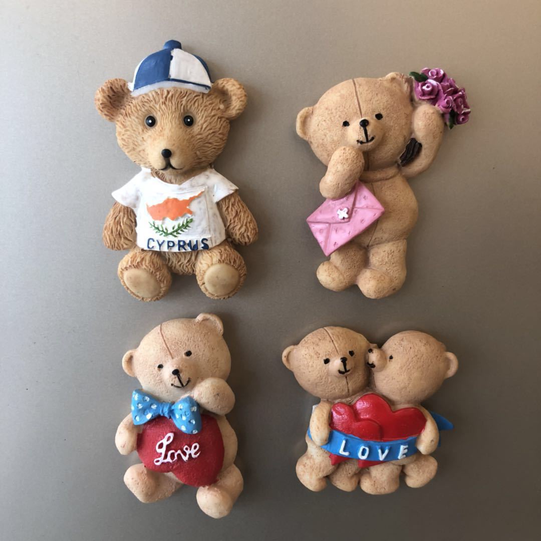 创意可爱情侣动物卡通小熊立体树脂冰箱贴 吸铁石贴冰箱装饰 批发